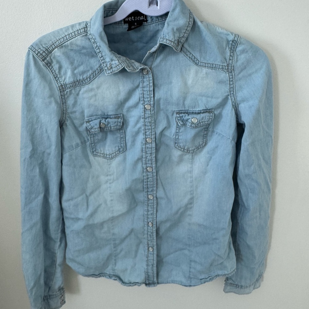 Wet Seal Light Blue Denim Shirt